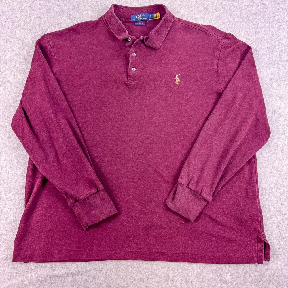 Polo Ralph Lauren Polo Shirt Mens Large Red Long Sleeve Classic Fit Pony Logo‎